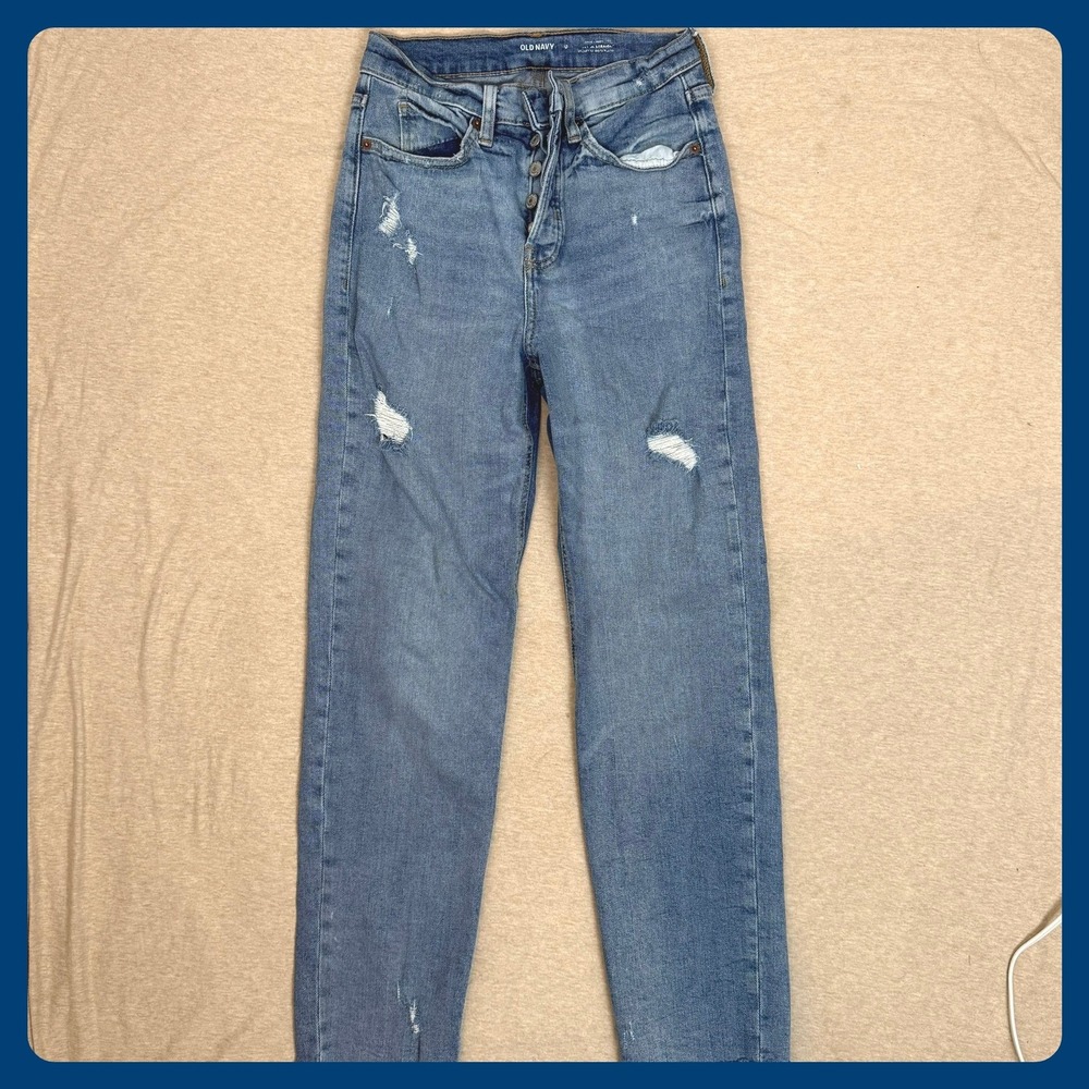 Old Navy Womens Distressed Boyfriend Jeans Light Wash Button Fly Size 0‎